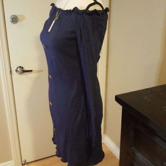 Navy Knit Stretch Bodycon Button Down Mini Dress - Picture 8 of 9